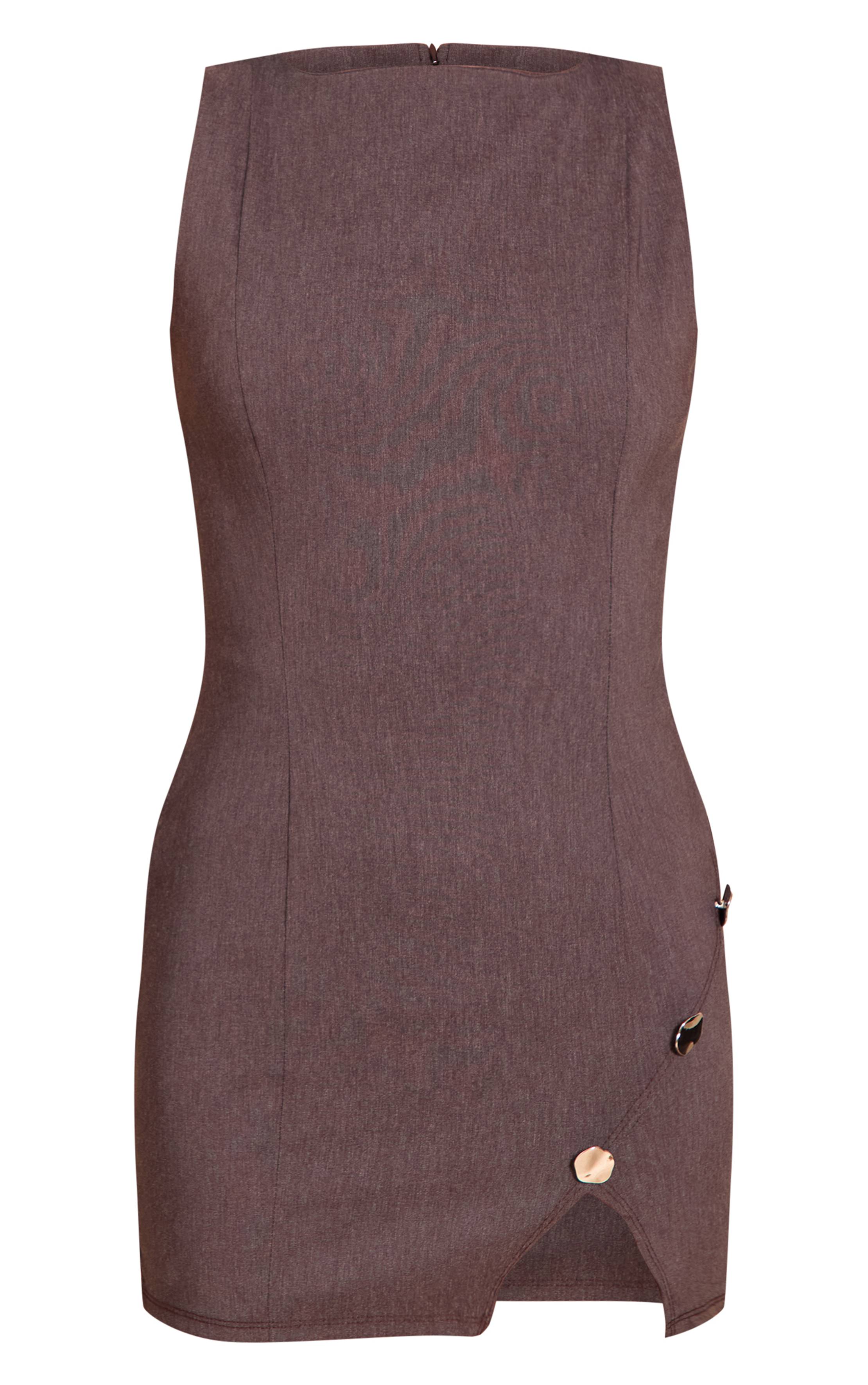 Chocolat Robe Moulante À Détails De Passepoil Tissé Extensible