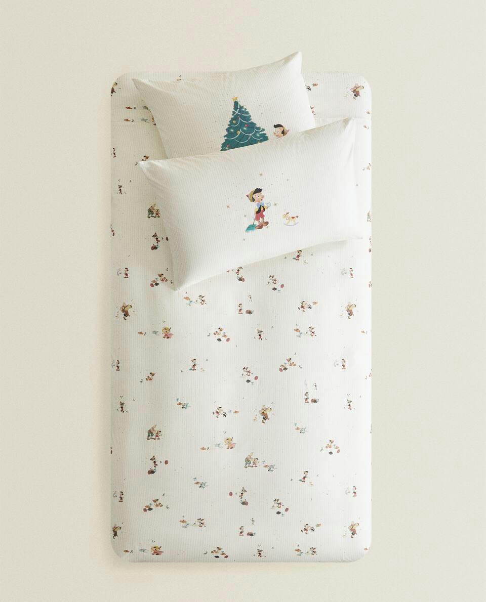 Capa de edredom infantil de algodão com estampa do Pinóquio da Disney para o Natal.