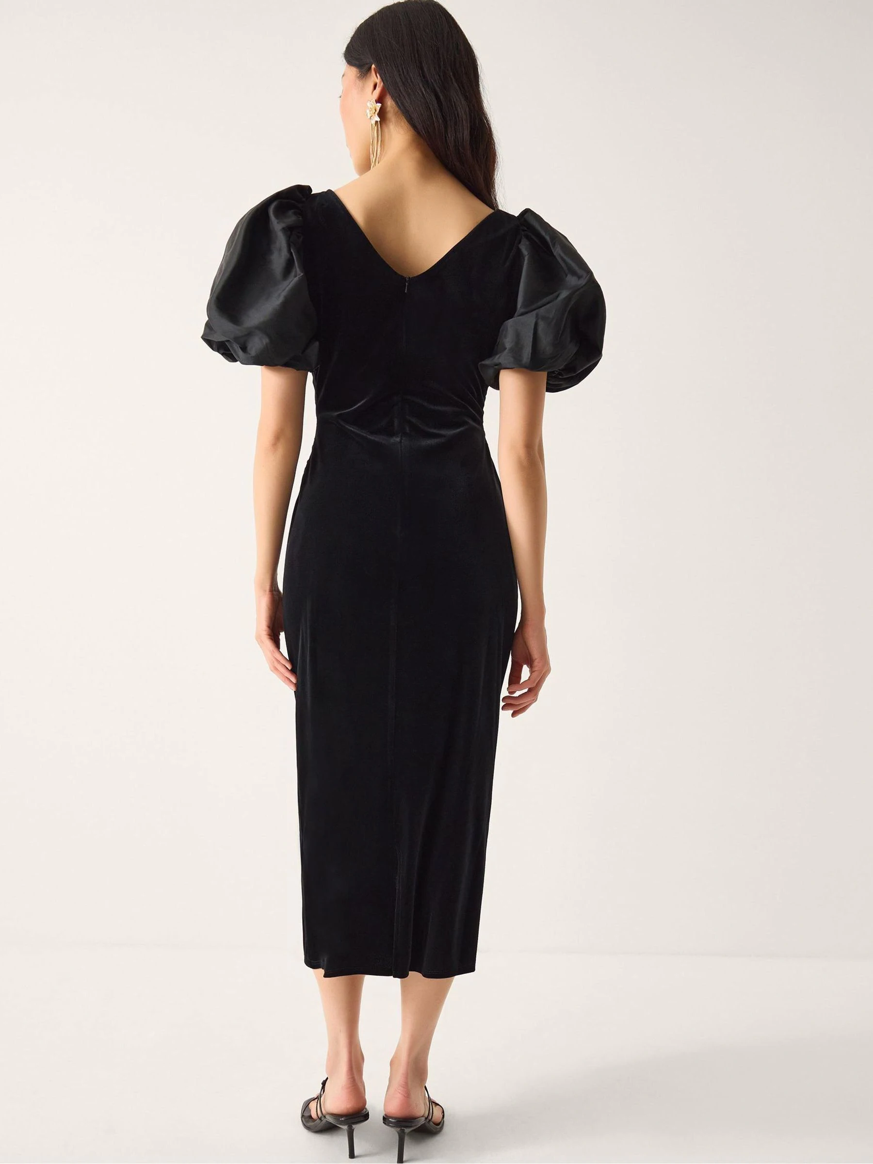 Monsoon Sadie Puff Sleeve Velvet Midi Dress