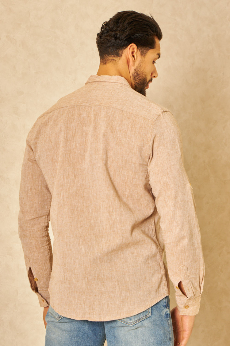Chemise en lin beige chiné manches longues
