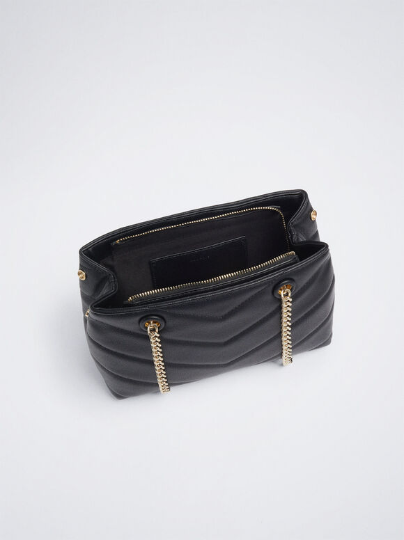 Bolsa matelassada com corrente - Preta