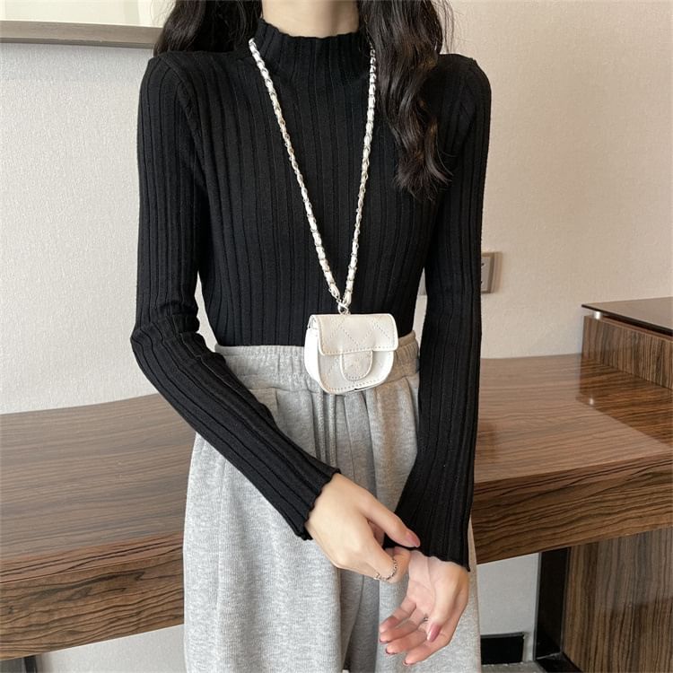 LINSI - Effen gebreide top met lange mouwen en mockneck