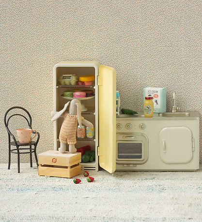 Maileg Miniature K?leskab - Metal - Gul