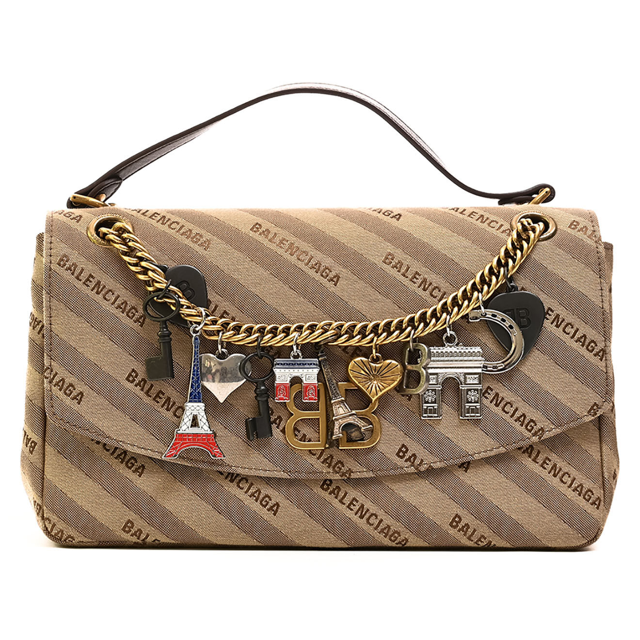 Balenciaga Sac bandoulière BB en Toile Charms Paris Monogramme beige - Très bon état - L.27 cm