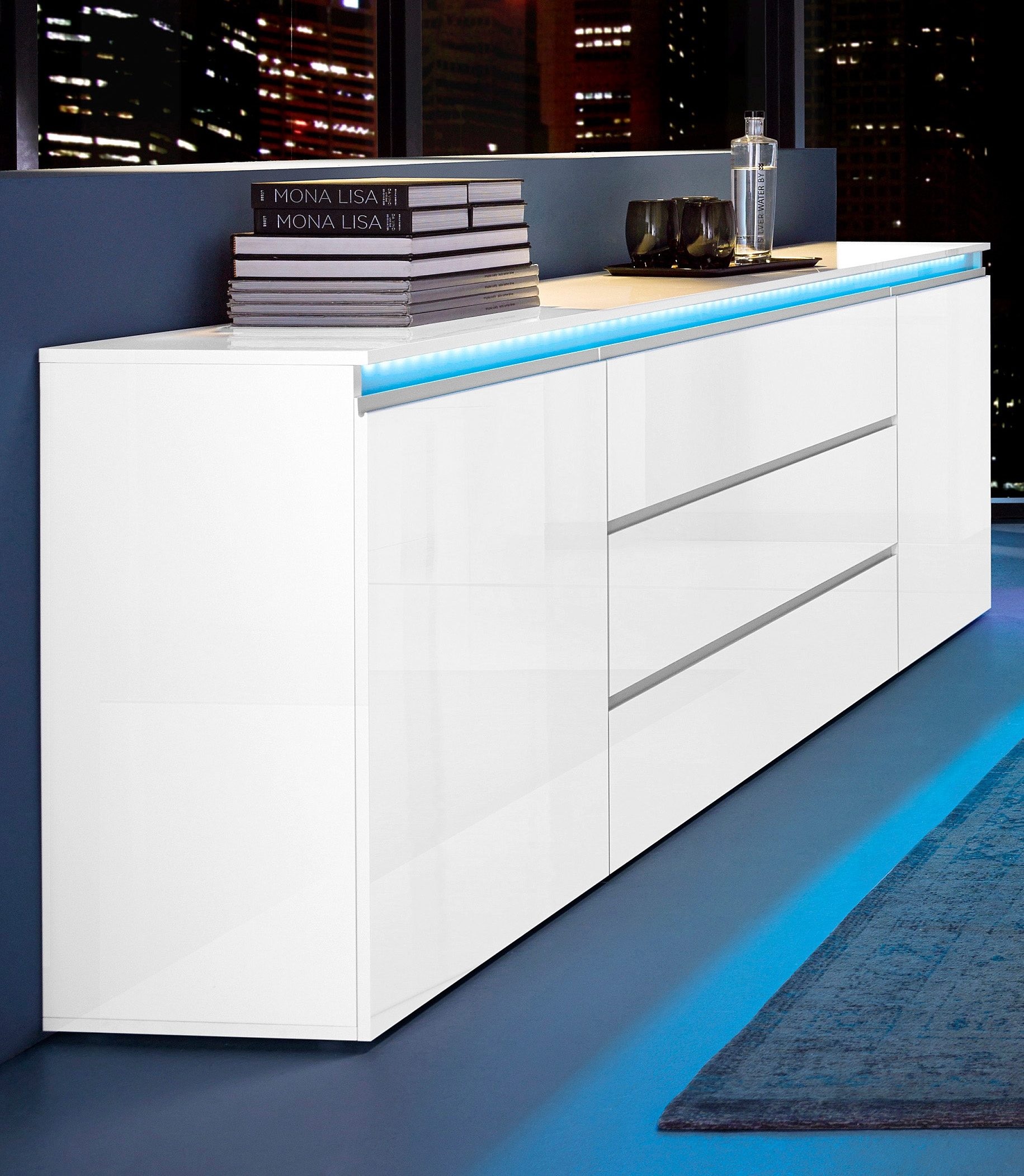 INOSIGN Sideboard »Magic, Kommode, Schrank, Kredenz« mit 2 Türen und 3 Schubkästen Hochglanz lackiert (B/T/H) 240x40x80 cm