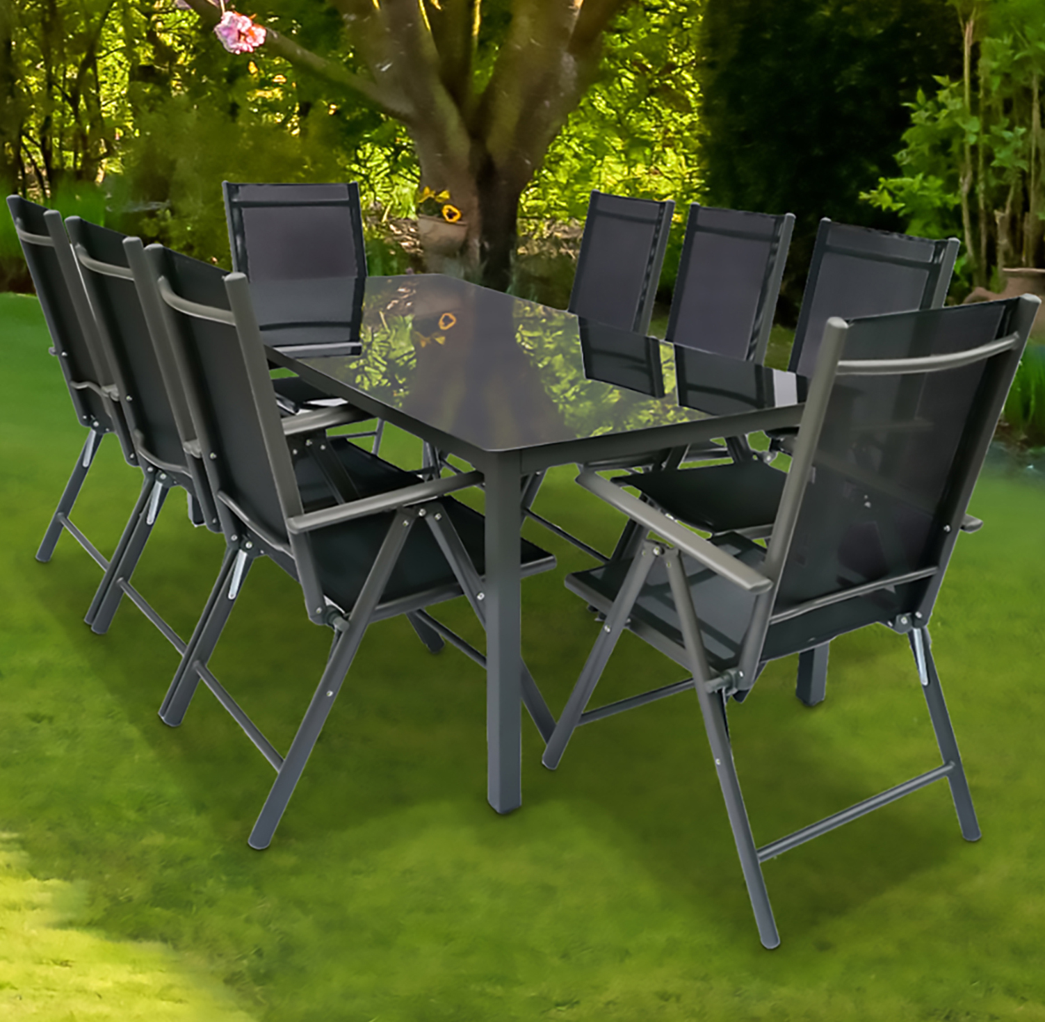 9-teilige Sitzgruppe - anthrazit - Aluminium - 190x90 cm