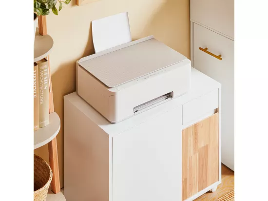 SoBuy ASK04-WN Caisson de Bureau à roulettes, Support Imprimante Roulant, Organiseur Bureau, Meuble de Rangement Bureau, Caisson de Rangement avec Tiroirs, BLANC, 65x58x35cm