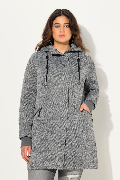 Strickfleece-Jacke, Kapuze, 2-Wege-Zipper, Zipptaschen
