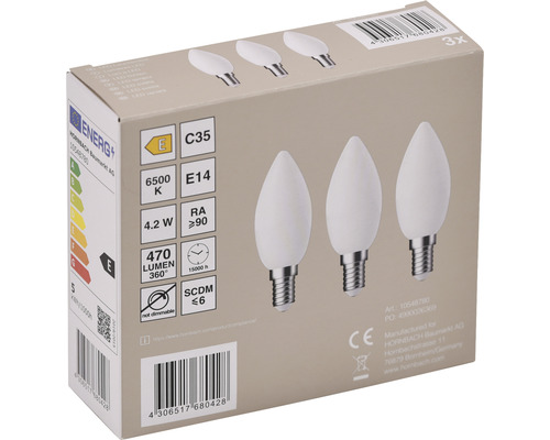 3x LED kaarslamp C35 E14/4,2W (40W) 470 lm 6500 K daglichtwit helder 3 stuks