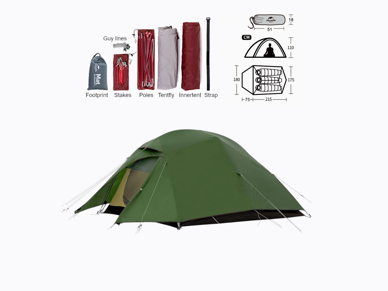 Naturehike Cloud Up 3 Upgraded lichtgewicht tent - Green