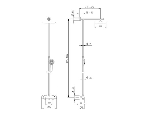 Douchekolom incl. thermostaat Schulte Classic vierkant Wit Stijl D96414 02