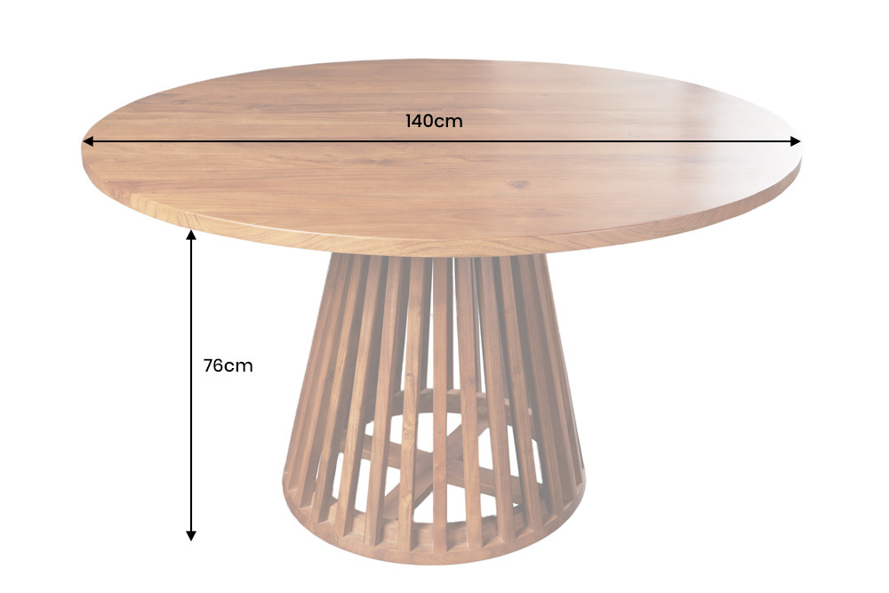 Runder Esstisch MAISON JADE 140cm natur Akazie Massivholz Säulenfuß