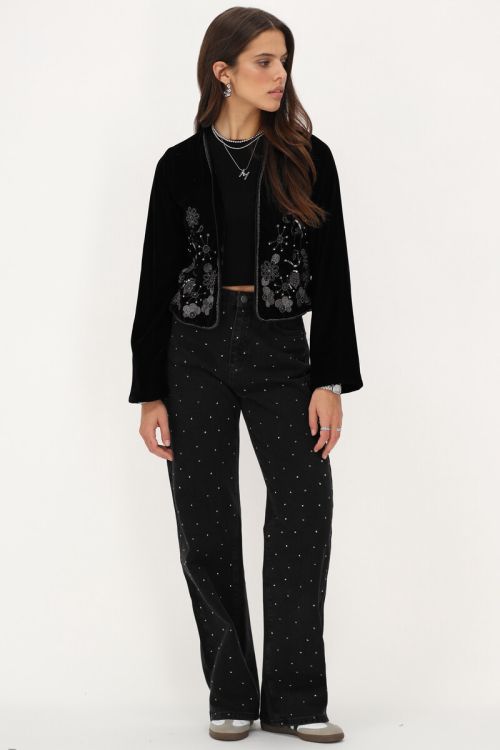 Zwart velvet jacket met zilverkleurige embroidery