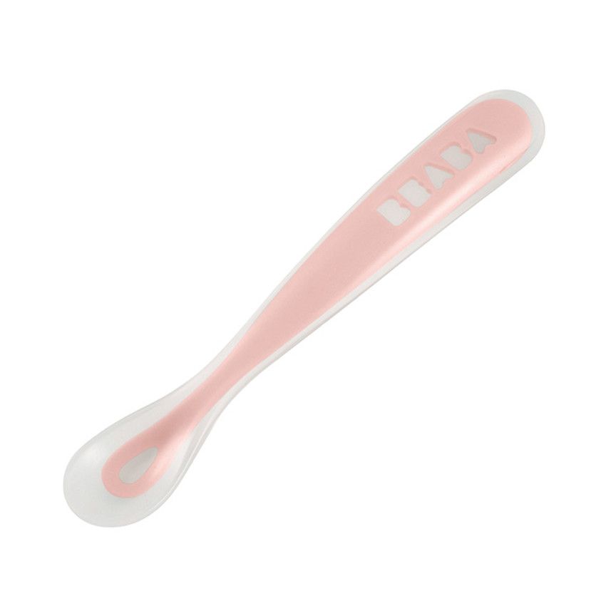 Cuillère 1er âge en silicone - Rose - Ecru