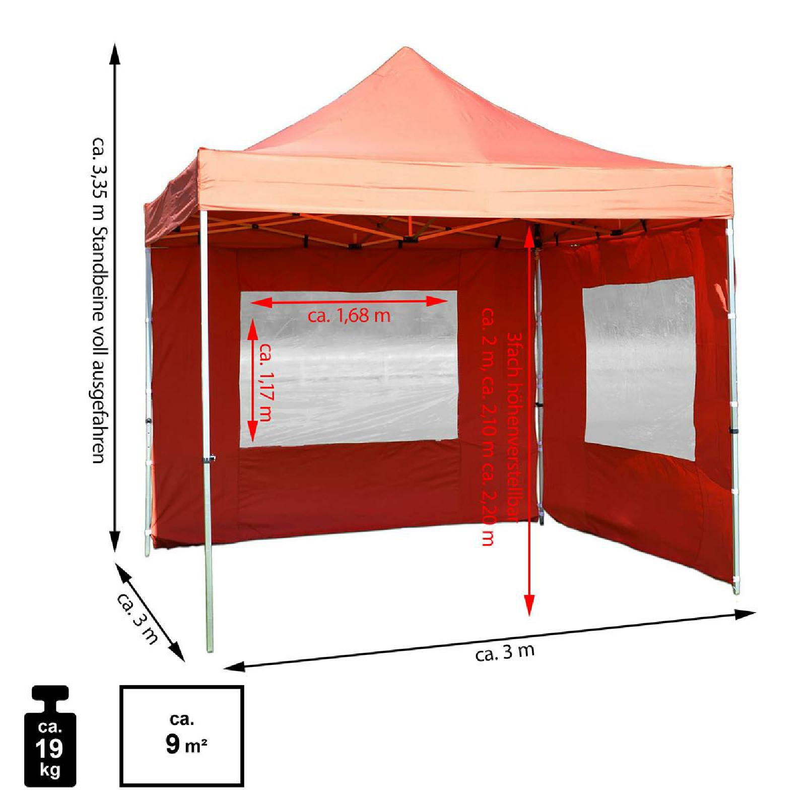 VCM PROFI Faltpavillon Partyzelt 3x3 m terracotta mit 2 Seitenteilen wasserdicht