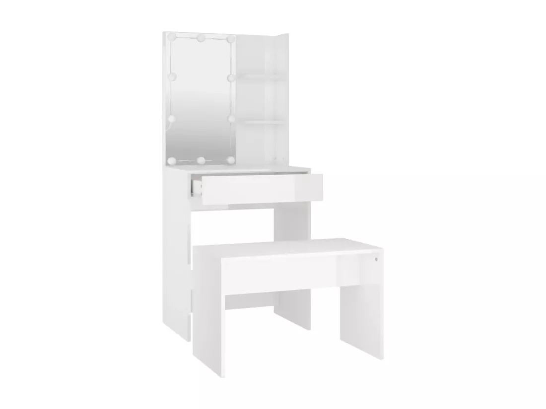 Ensemble de coiffeuse avec LED Blanc brillant Bois d'ingénierie