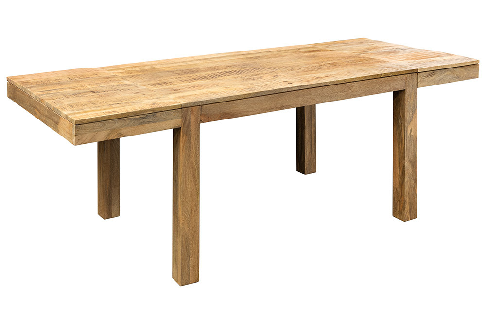 Massiver Holz Esstisch PURE 120-200cm natur Mangoholz mit Ansteckplatten