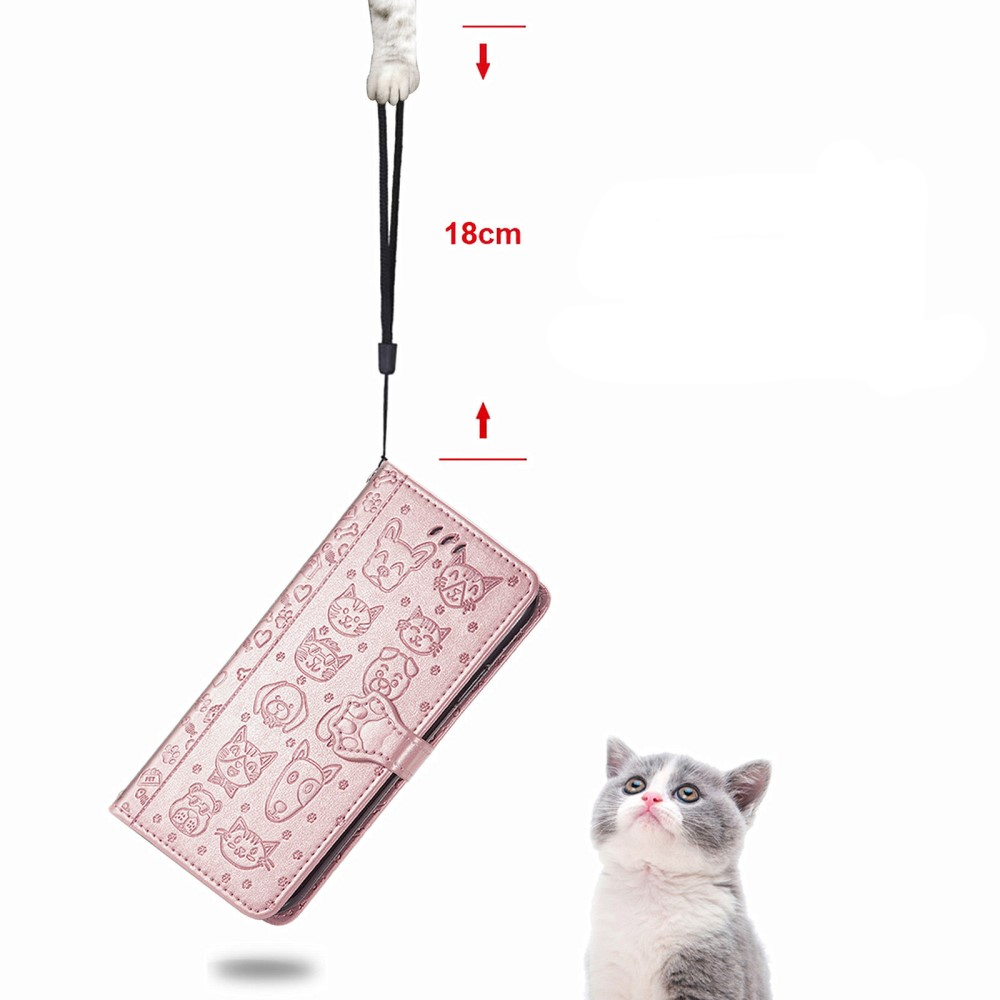 iPhone SE (2022/2020) / 8 / 7 / 6S Leder Tasche Flip Cover Hunde & Katzen Imprint - Roségold