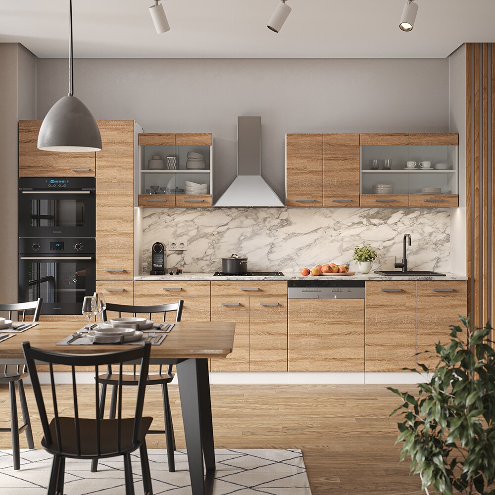 Vicco Küchenzeile Küchenblock Einbauküche R-Line 350 cm Weiß Sonoma Arbeitsplatte