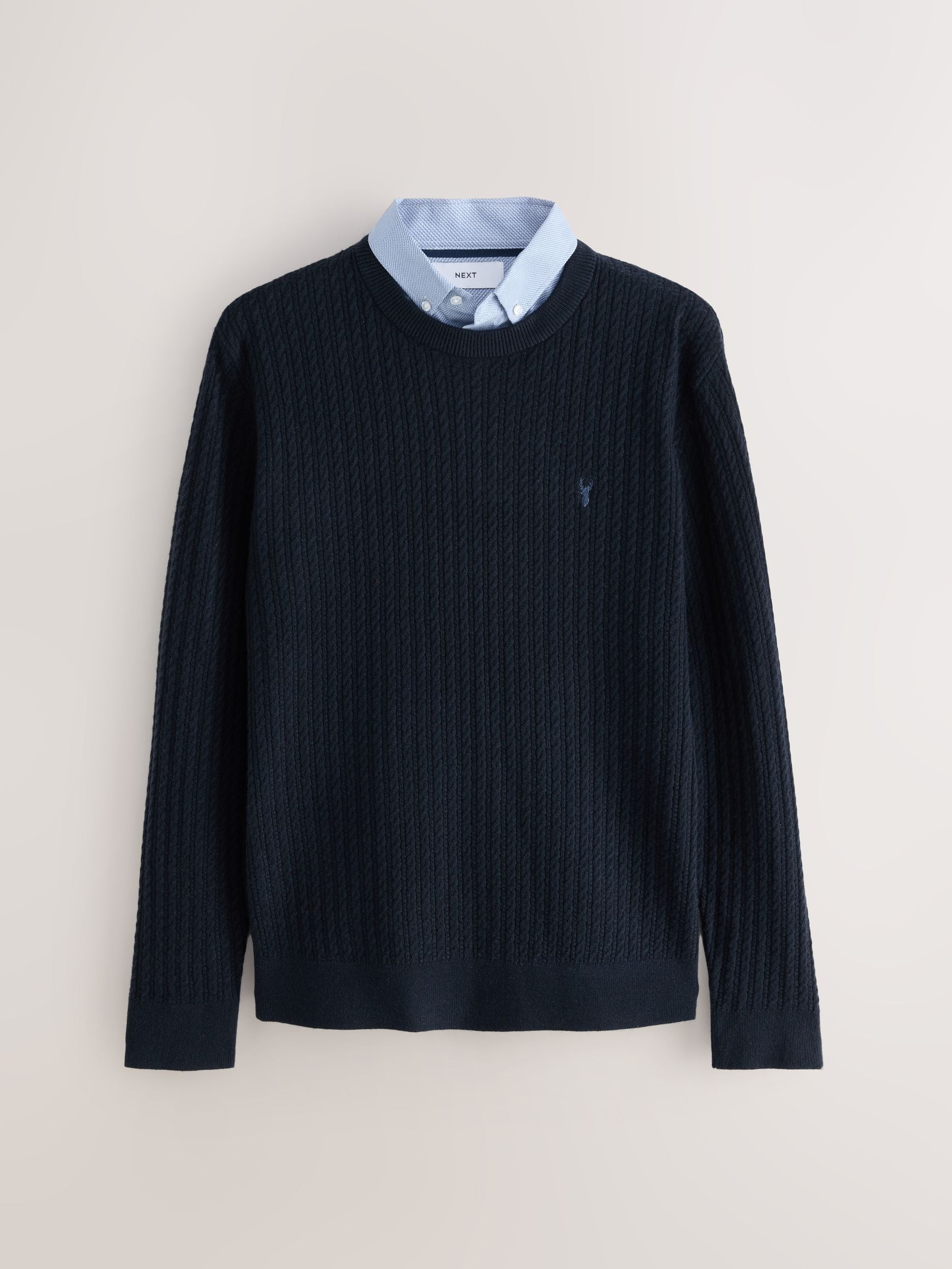 Donkerblauw - Regular fit trui met overhemdkraag