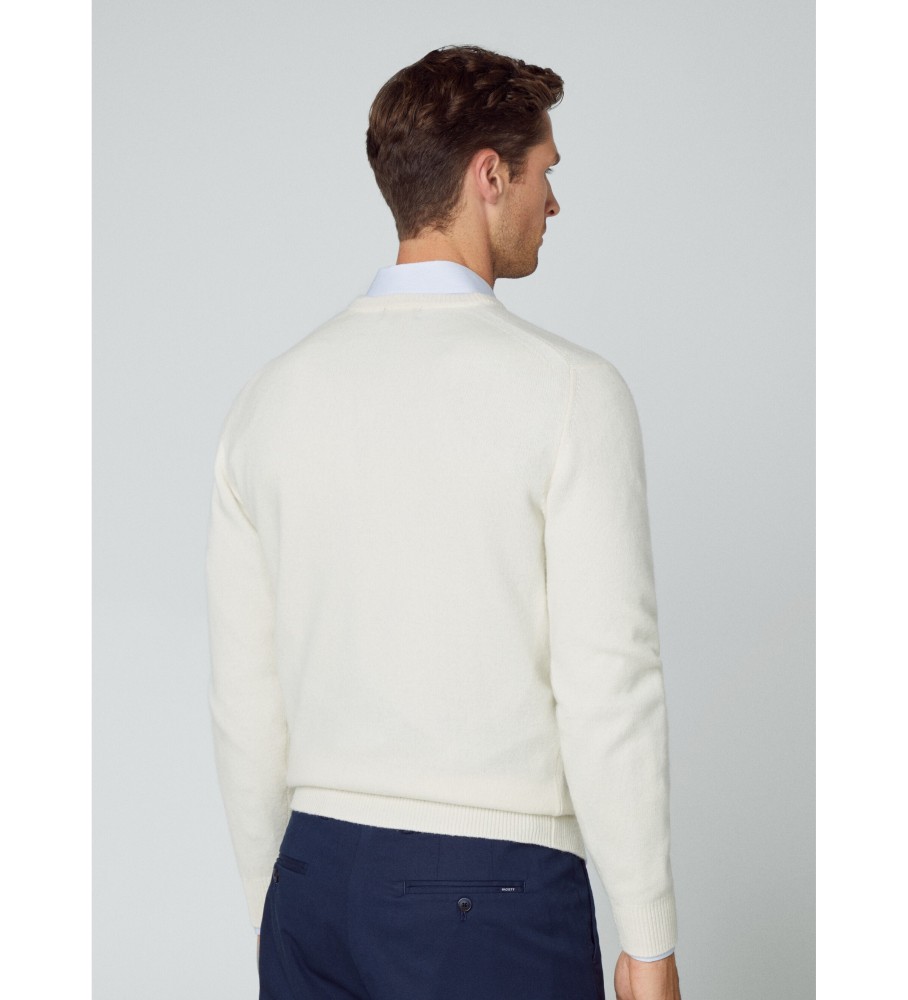 Camisa de lã branca com decote em V Hackett Lambswool