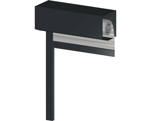 ARON voorzetrolluik, PVC grijs, 1000 x 1015 mm, aluminium kast, RAL 7016 antracietgrijs, riemtrekker, links