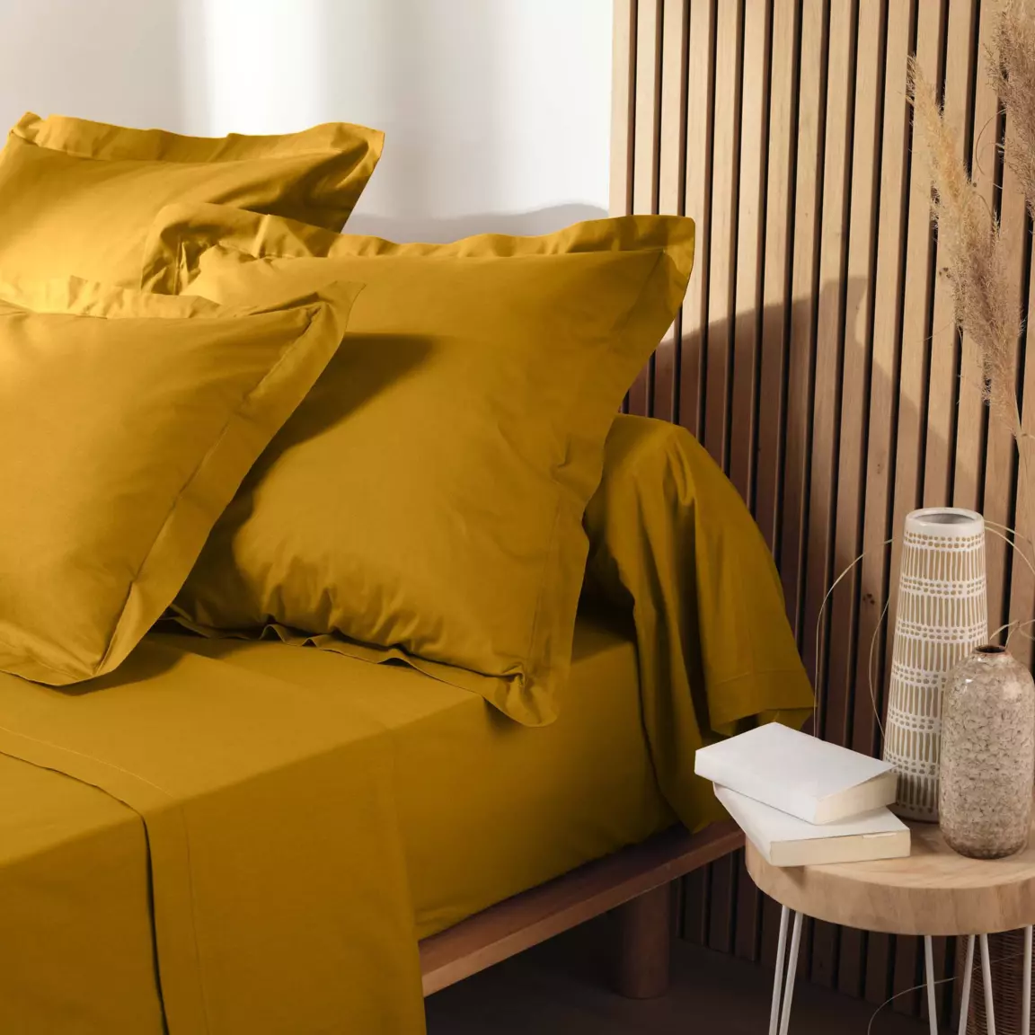 Drap housse coton bio (160 x 200 cm) Biolina Jaune ocre