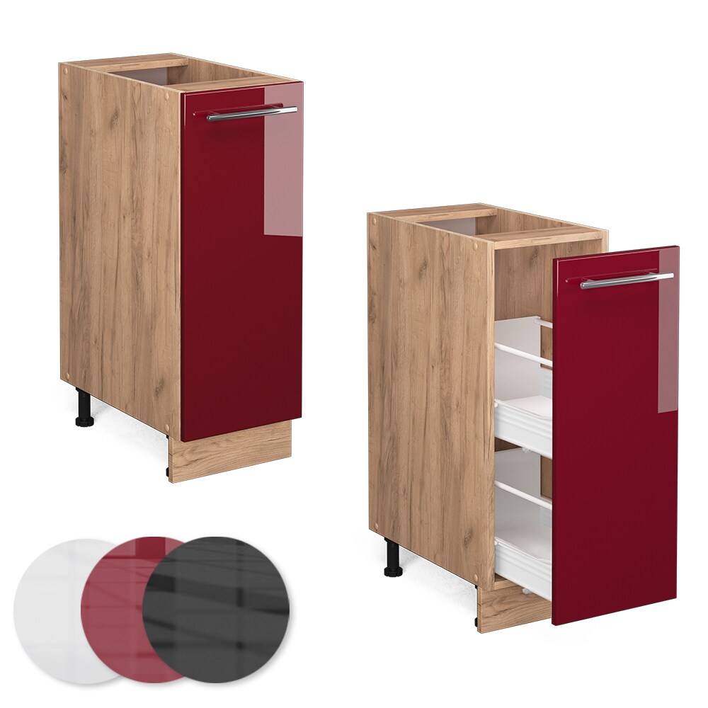 Vicco Apothekerunterschrank Küchenschrank Küchenmöbel Fame-Line Eiche Rot Bordeaux modern 30 cm Küche Einbauküche Einschübe Aufbewahrung Küchenzeile Hochglanz