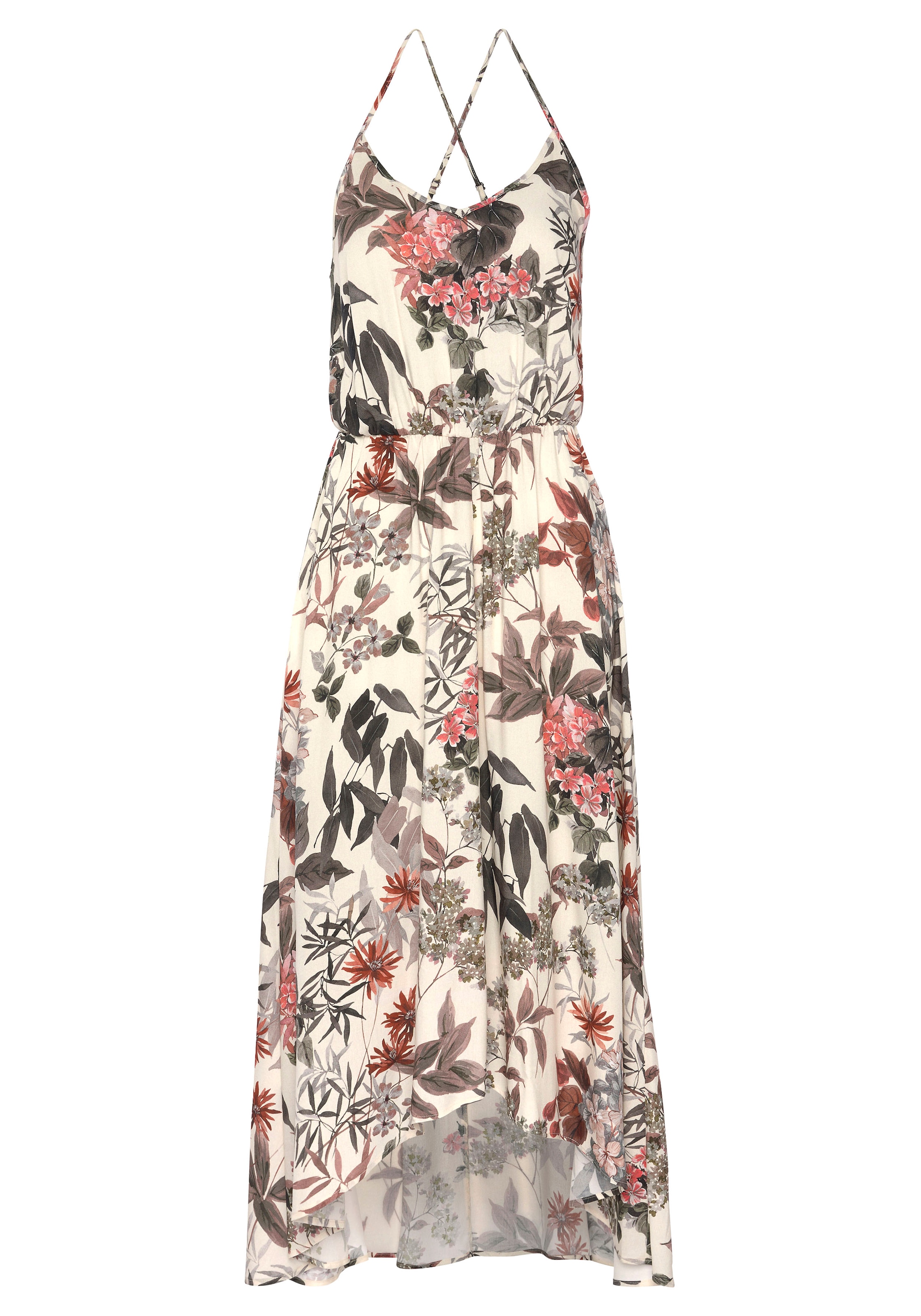 LASCANA Maxikleid mit Blumenprint, leichtes Sommerkleid im Vokuhila-Stil, Strandkleid