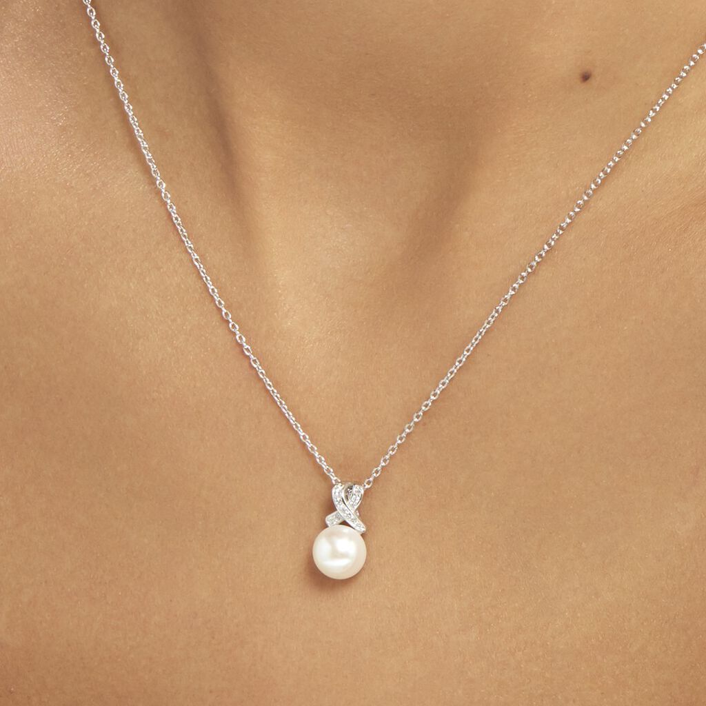 Collier Sathine Argent Blanc Perle De Culture Et Oxyde De Zirconium