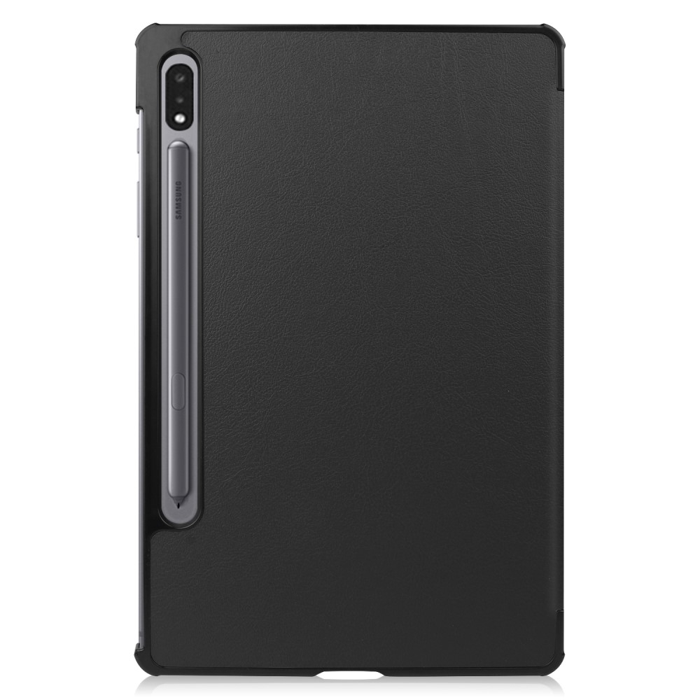 Samsung Galaxy Tab S8 / Tab S7 Flipcase Hülle Ledertasche mit Aufstellfunktion Litchi Look - Schwarz