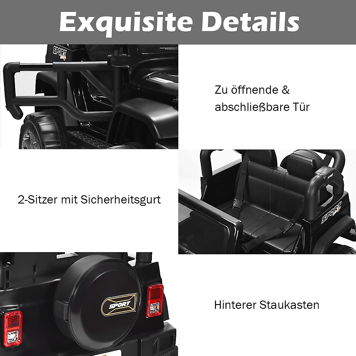 Jeep elétrico, 2 lugares com 3 velocidades, preto