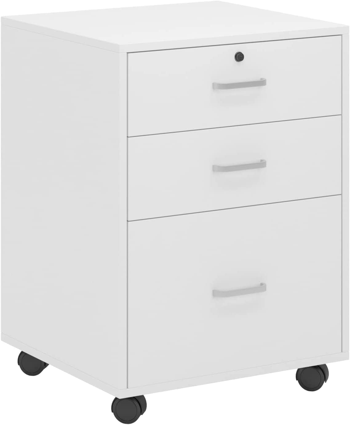 DlandHome Rollcontainer Weiß mit 3 Schubladen für Schreibtisch, Aktenschränke, Mobilen 65cm H für A4, Rollcontainer aus Holz mit Schubladen, FC04 ME8353644