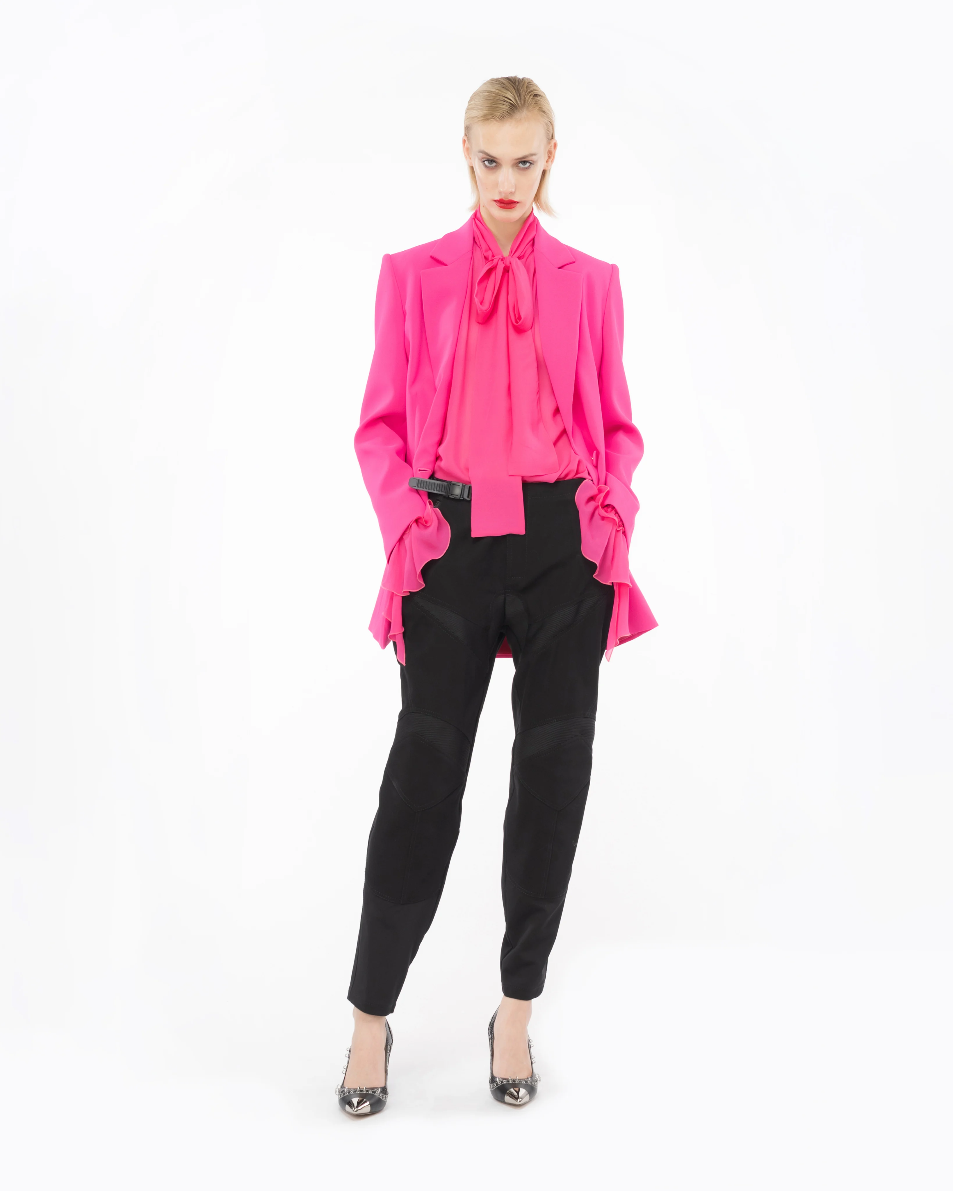Blouse à nœud et ruches | Rose