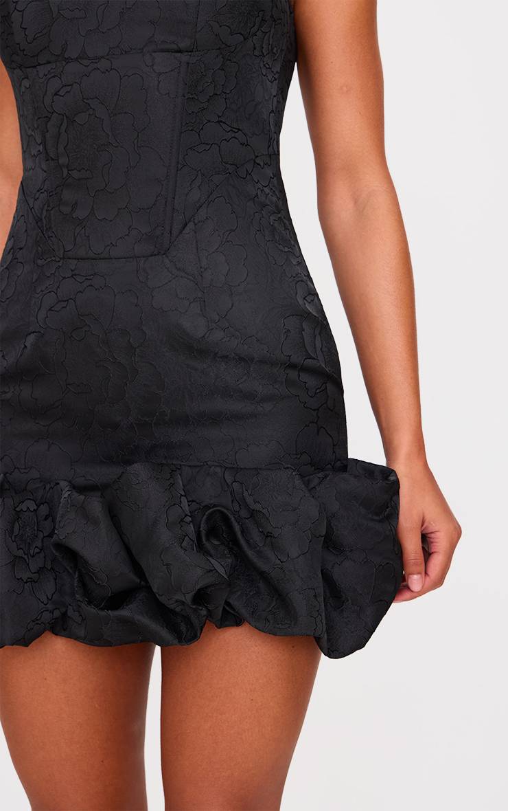 Noir Robe Mini À Ourlet Bouffant En Jacquard