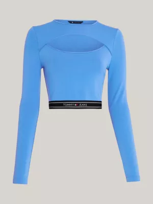 Top cropped super curto com recorte de fita com logo