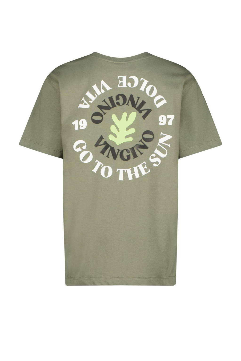 Vingino T-shirt Hesed met backprint olijfgroen