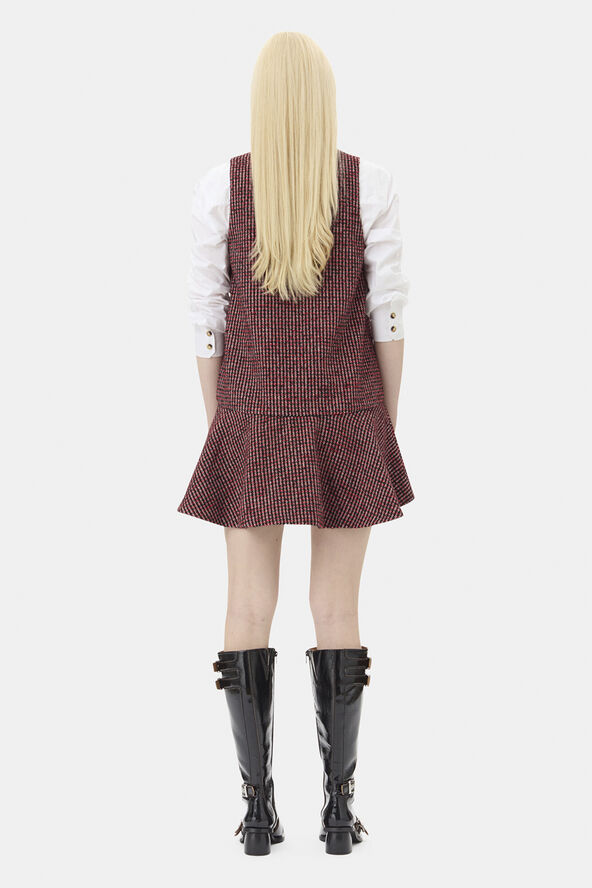 Ganni Woollen Check Mini Dress Racing red
