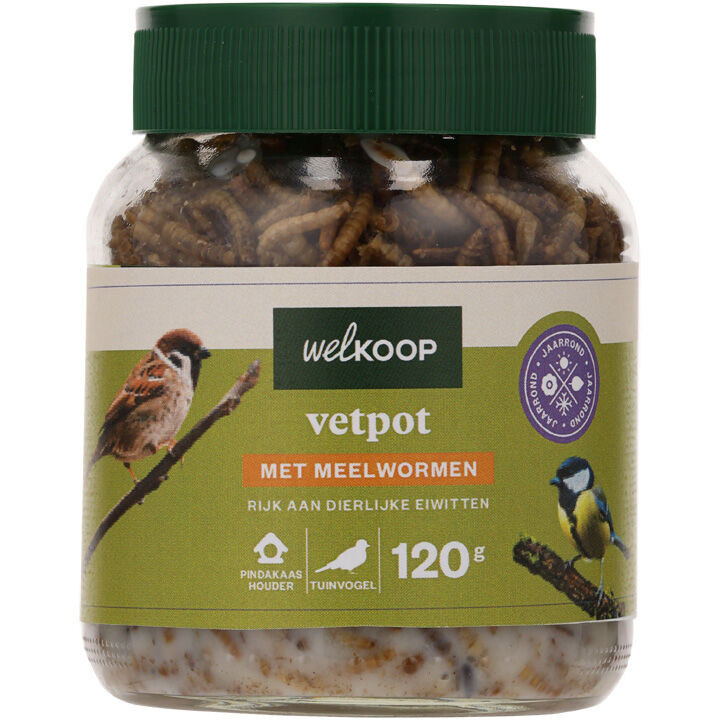 Welkoop - Vetpot -Tuinvogelvoer - 120 Gram - Meelwormen