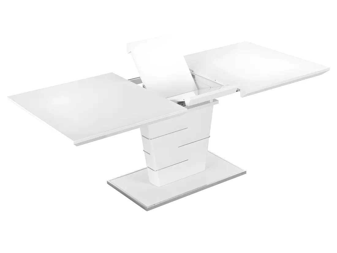 Table à manger extensible AMELLE - 6 à 8 personnes - MDF Laqué Blanc