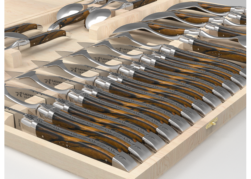 Service Laguiole de 24 pièces avec un manche en bois d'ébène royal et mitres en acier inoxydable