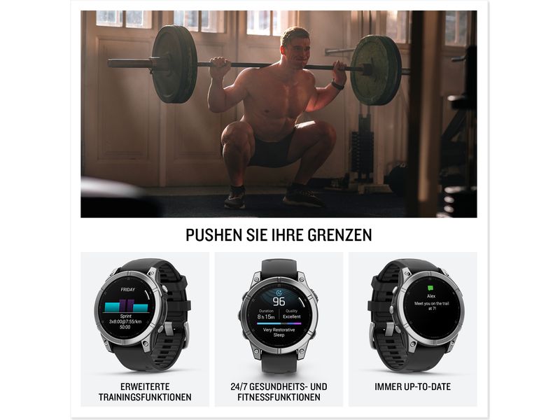 GARMIN Sportuhr Fenix E, 47 mm Silber Multisport-Smartwatch