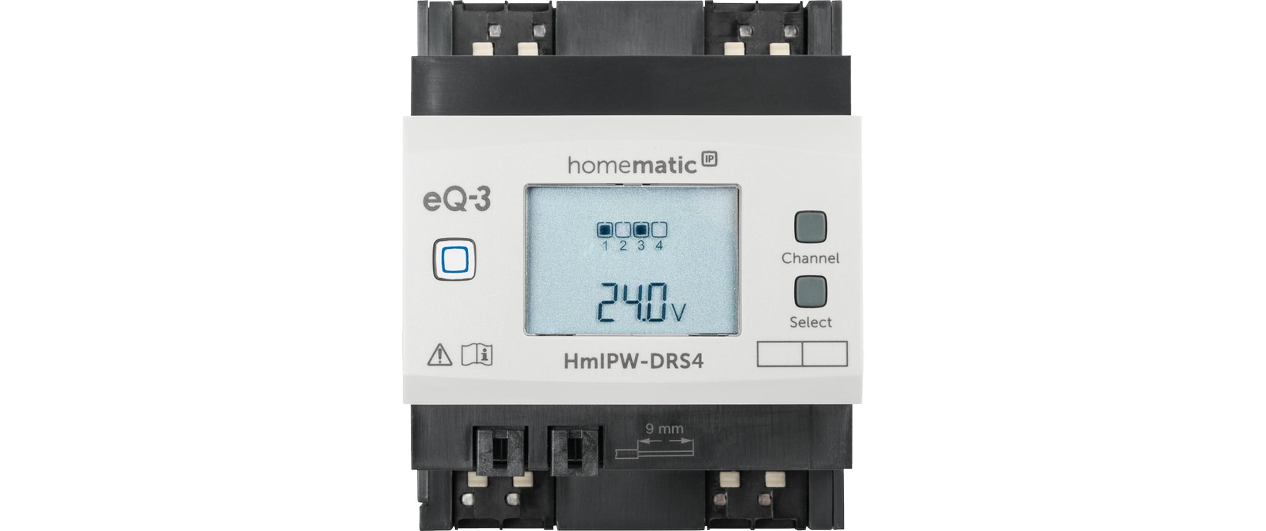Smart Home Wired Schaltaktor 4-fach<br>Steuerung angeschlossener Verbraucher über vier Kanäle – HmIPW-DRS4