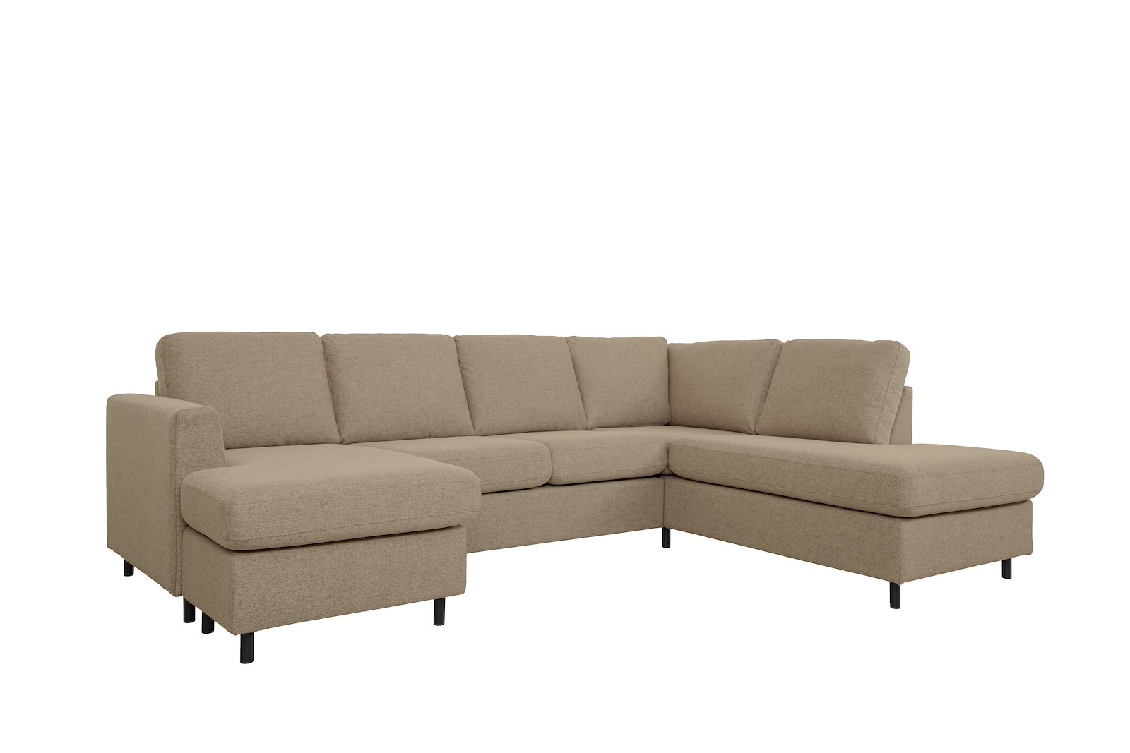 Oslo U-sofa Sjeseong venstre og åpen ende høyre. Tekstil Neve 16 Dark Beige med sorte ben
