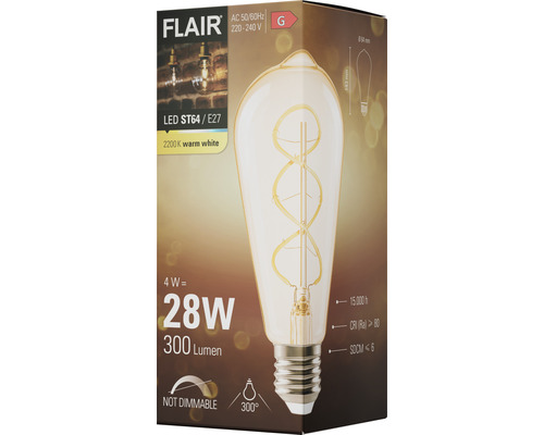 FLAIR LED Lamp ST64 amber spiraal E27/4W (28W) 300 lm 2200 K warm wit