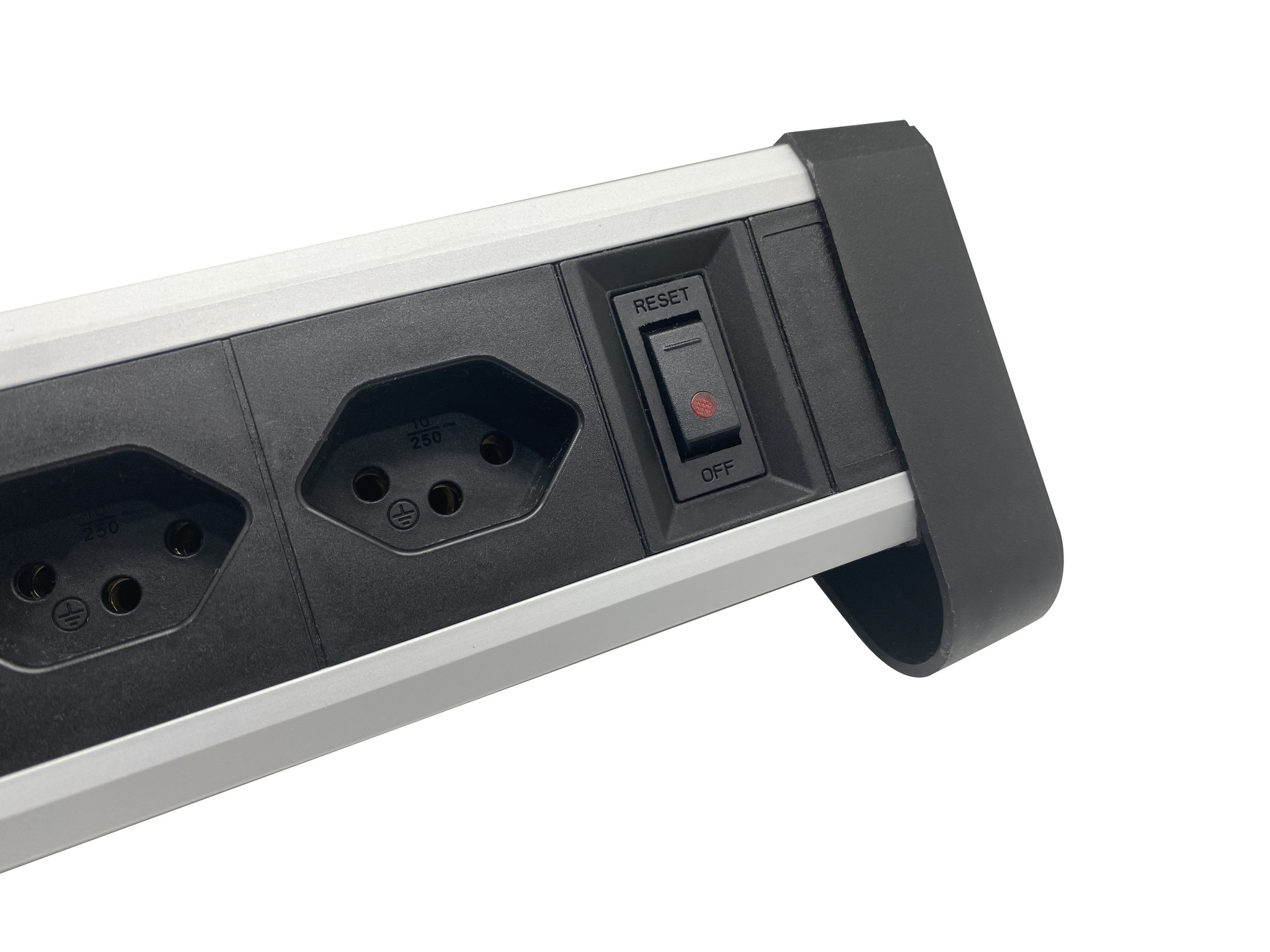 (3m) Schönenberger Elektro - Alu Tisch-Steckdosenleiste mit 3 Steckdosen und 2 x USB A   USB C (85.860.3AL) - Schwarz / Silber