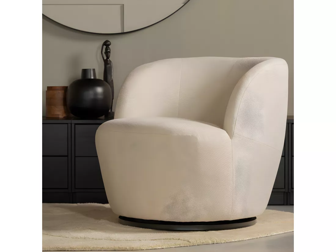 Serra - Fauteuil pivotant design en tissu - Ecru