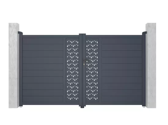 Portail battant aluminium semi plein à motifs L305 x H181 cm anthracite GREGOR