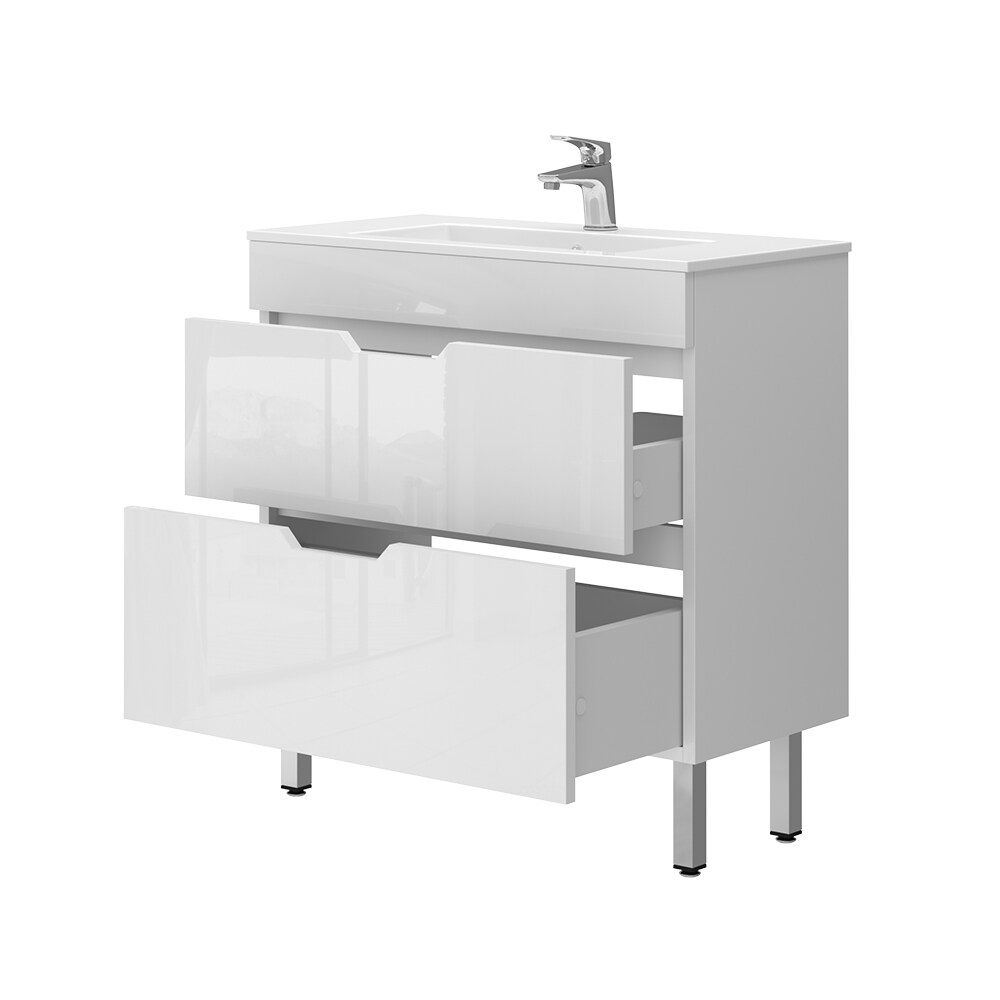 Vicco Waschbecken mit Unterschrank Clayton 80 cm breit, Waschtisch Hochglanz Weiß