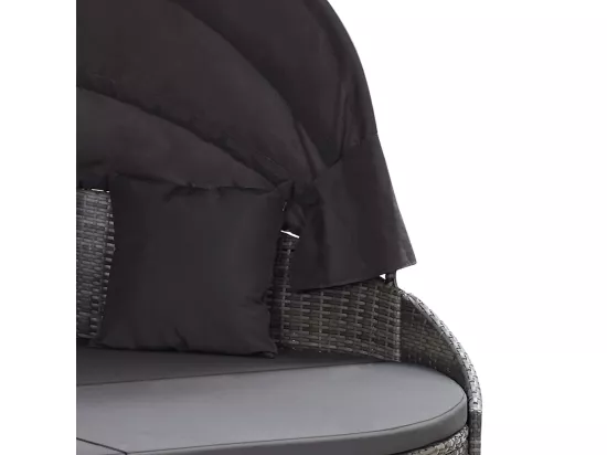 Chaise longue d'extérieur avec auvent Résine tressée Gris